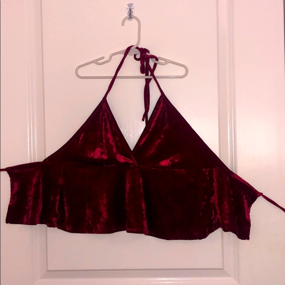 Neck/ Back Tie Red Velvet Top